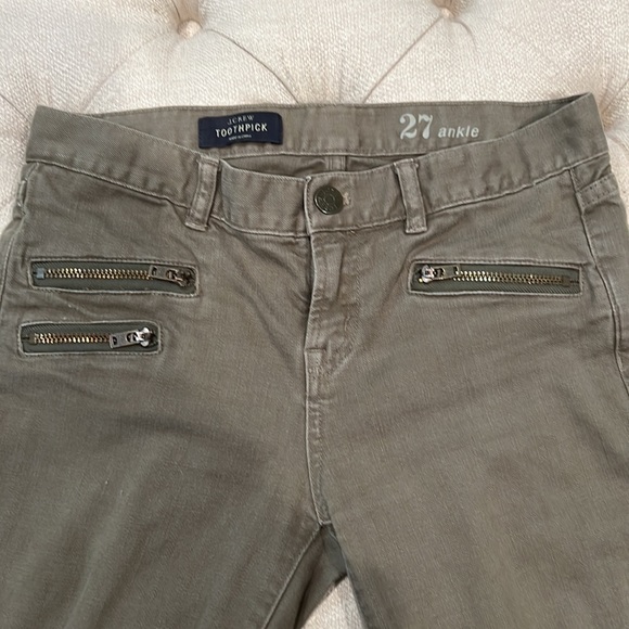 JCrew toothpick mid rise ankle olive colored jeans - Picture 2 of 4